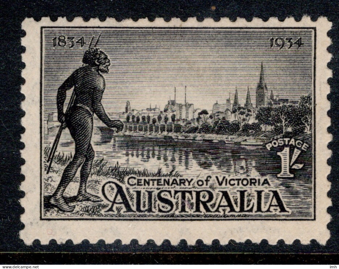 1934 Australia, SG 149 1/- Black (P. 10.5)  Centenary Of Victoria, Mint Lightly Hinged Cat. £55.00 - Neufs