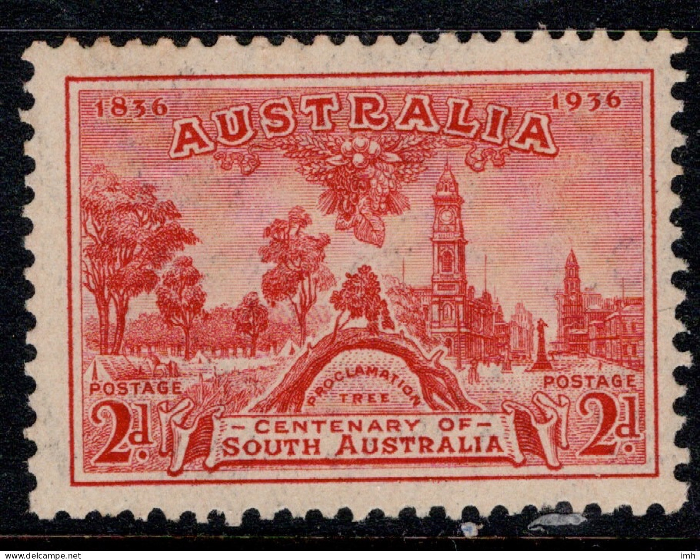 1936 Australia, SG 161  2d Red  Centenary Of South Australia,  Mint Lightly Hinged. Cat £4 - Mint Stamps