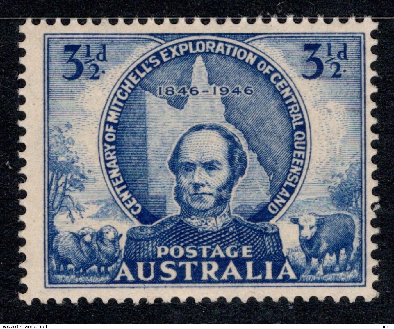 1946 Australia SG 217 3.5d Mitchell 3d Blue, Mint Unhinged MUH Cat £0.75 - Neufs