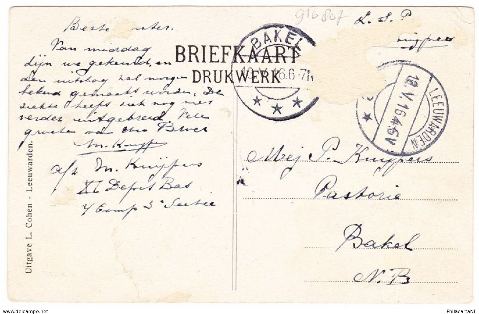 Leeuwarden *** Oldehove - 1916 (scheur Van 2,5cm In De Kaart, Schaafplekken Aan Voorzijde) - Leeuwarden