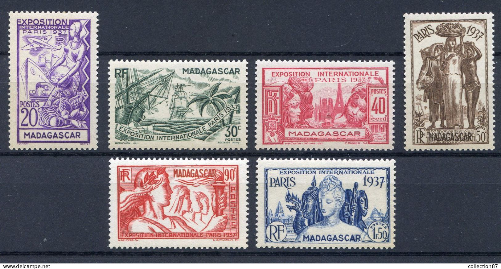 Réf 74 CL2 < -- MADAGASCAR N° 193 à 198 ** Neuf Luxe ** MNH - Cat 21.00 € < EXPOSITION INTERNATIONALE PARIS 1937 - 1937 Exposition Internationale De Paris