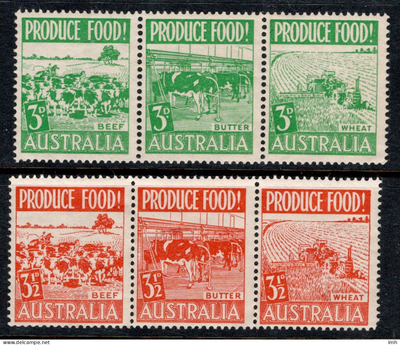 1953 Australia SG 255-260 Produce Food In Strips Of Three Complete Set , Mint Unhinged MUH Cat £3.00 - Mint Stamps