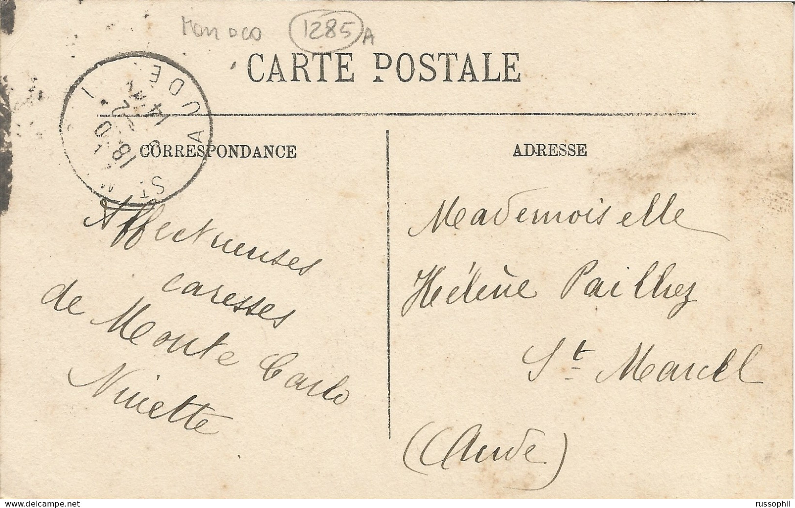MONACO - PAIRED DAGUIN A4 CDSs "MONTE CARLO" ON FRANKED PC (VIEW OF MONTE CARLO) TO FRANCE - 1914 - Briefe U. Dokumente