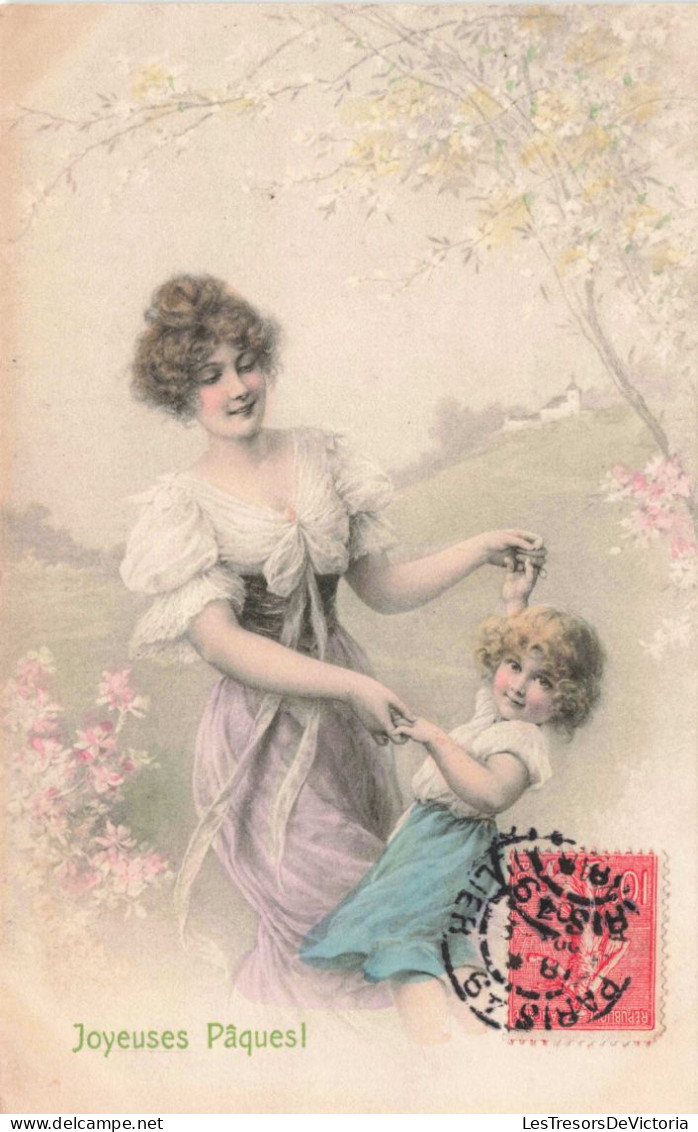 Illustrateur - Wichera - Femme Qui Joue Avec Un Enfant - Joyeuses Pâques - Carte Postale Ancienne - Wichera