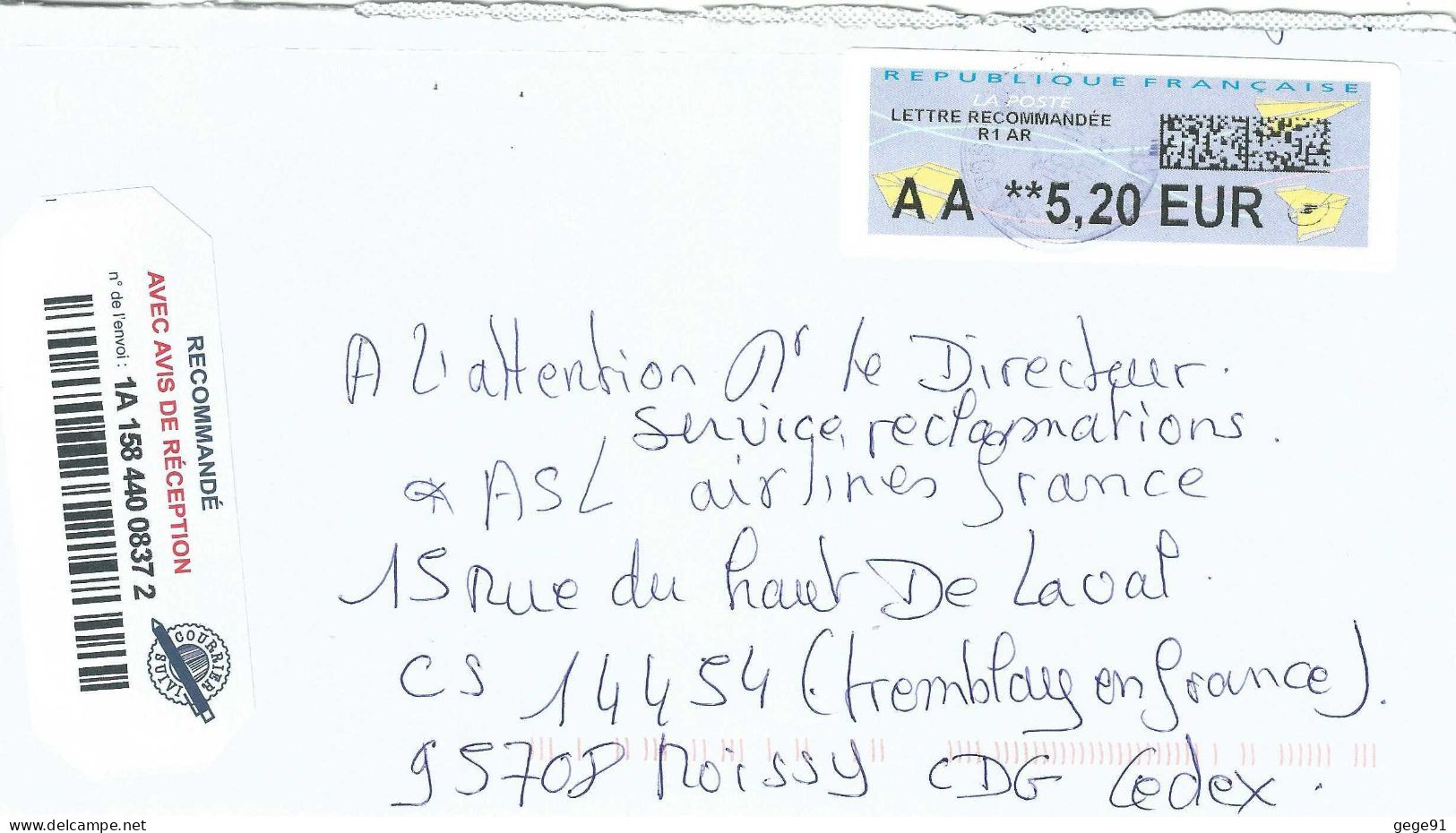 Vignette De Distributeur LISA - ATM - Lettre Recommandée - 2000 Type « Avions En Papier »