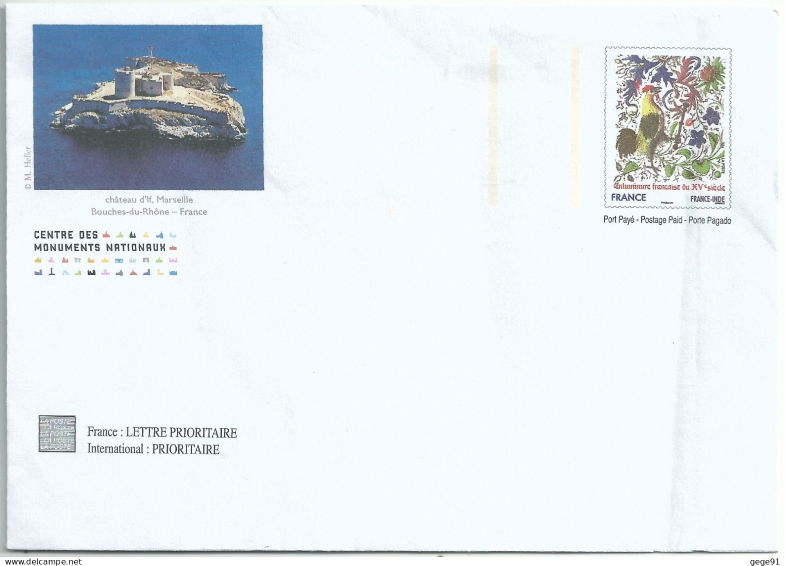 Pap Timbré Sur Commande Du Centre Des Monuments Nationaux - Enluminure - Coq - Chateau D'If - Agrt B2J/08M353 - Prêts-à-poster:Stamped On Demand & Semi-official Overprinting (1995-...)