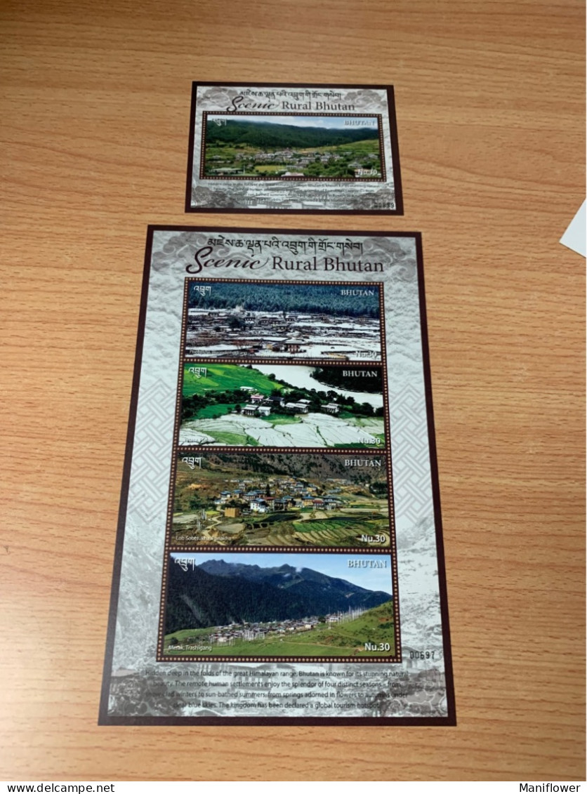 Bhutan Landscape Scenic  Mountain Stamps Rural X 2 S/s MNH - Autres & Non Classés