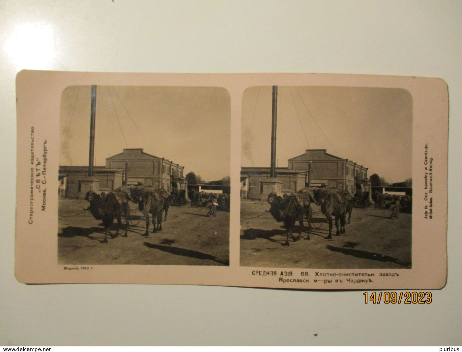 IMP RUSSIA TURKMENISTAN Chardzhou TURKMENABAD , YAROSLAVSK COTTON FACTORY , CAMELS , STEREO PHOTO - Turkmenistan