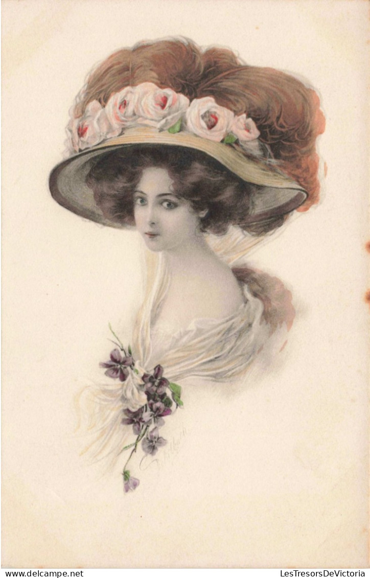 Illustrateur - Schilbach - Jeune Femme Au Grand Chapeau A Fleurs - Carte Postale Ancienne - Schilbach