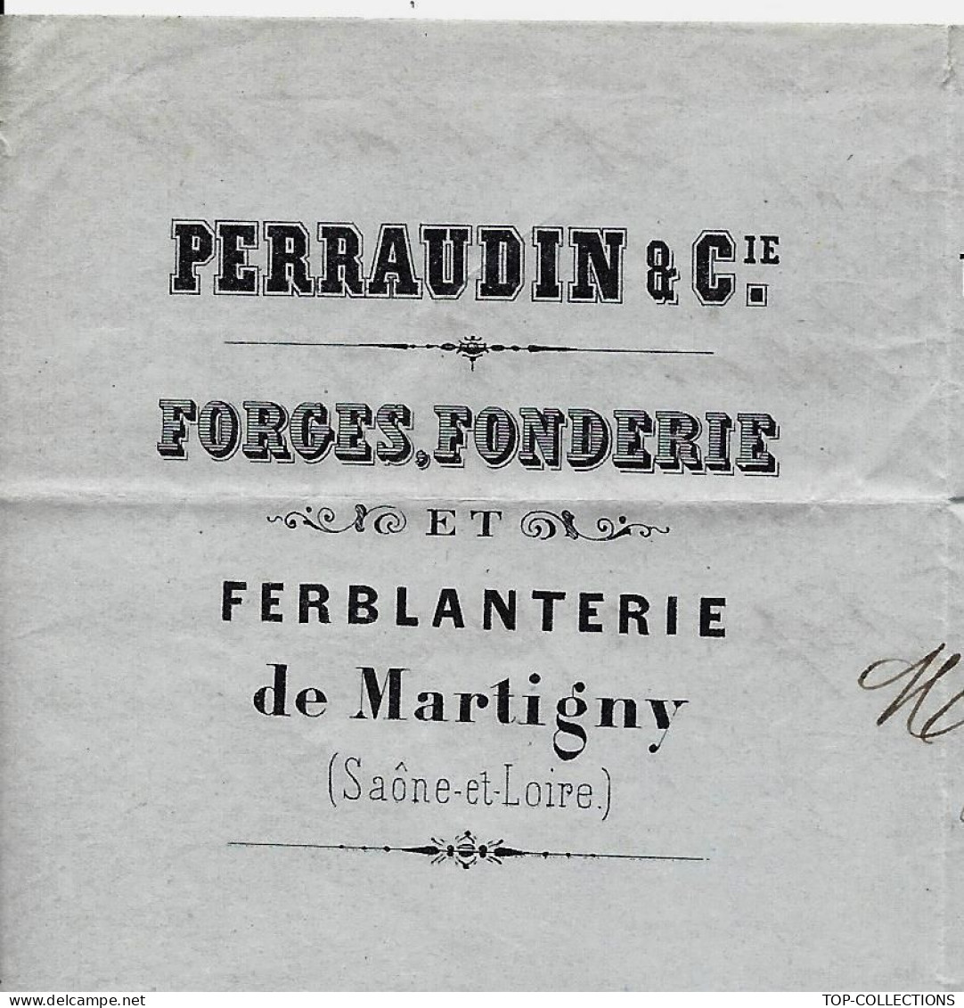 1868  ENTETE Perraudin Forges Fonderie Ferblanterie  Martigny Saone Et Loire Usines Du Verderat Par Charolles - 1800 – 1899