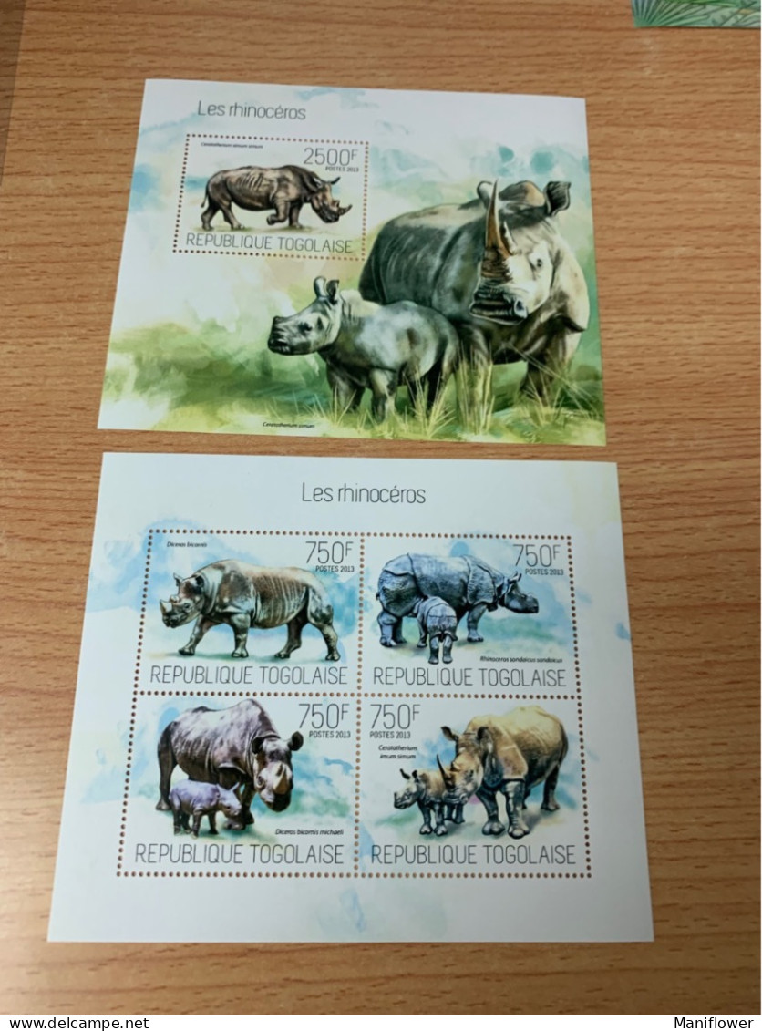 Togolaise Animals Stamp MNH X 2 Sheets - Rhinocéros