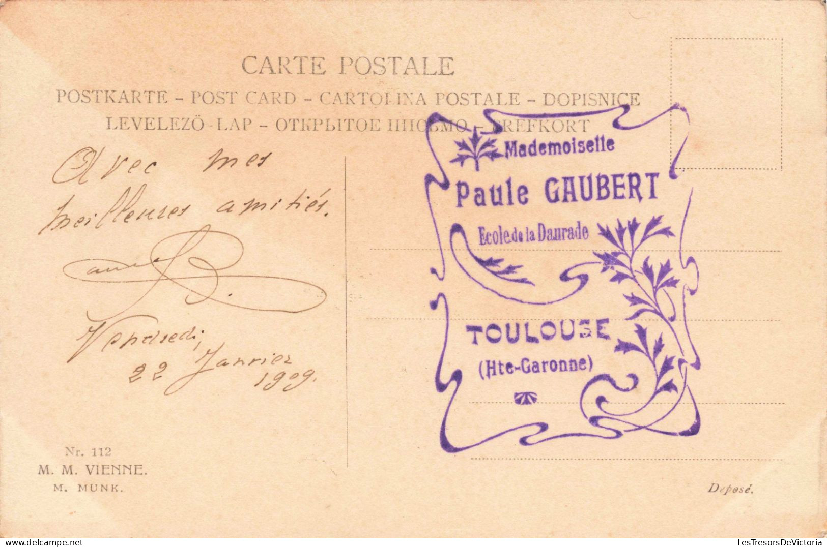Illustrateur - Wichera - Jeune Femme Au Chapeau - Melle Paule Gaubert - Ecole De La Daurade  -  Carte Postale Ancienne - Wichera