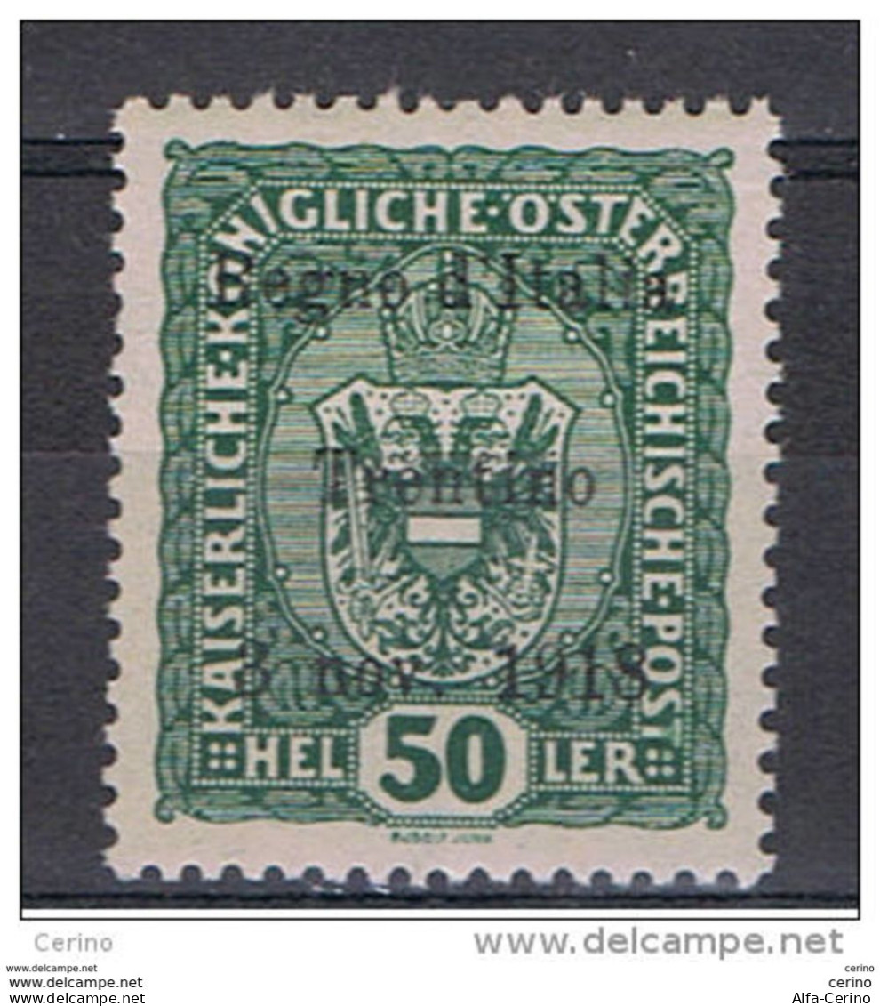 TRENTINO:  1918  SOPRASTAMPATO  -  50 H. VERDE  N. -  F. TO  G. OLIVA  -  SASS. 11 - Trentino