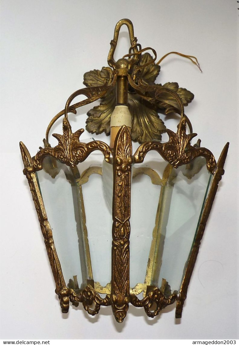 ANCIENNE SUSPENSION LANTERNE STYLE LOUIS XV BRONZE 5 VERRES TBE FONCTIONNE Propr - Luminaires & Lustres