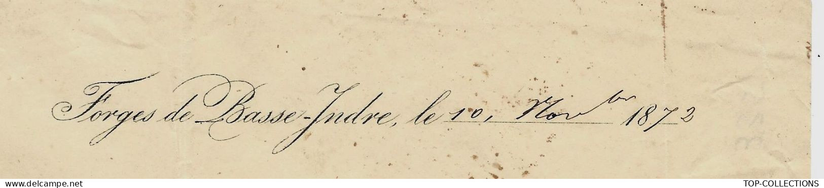 1872  Forges De Basse Indre  AD.n Langlois à Basse Indre Loire Atlantique  Pour Bes à Caylus Tarn & Garonne V.HISTORIQUE - 1800 – 1899