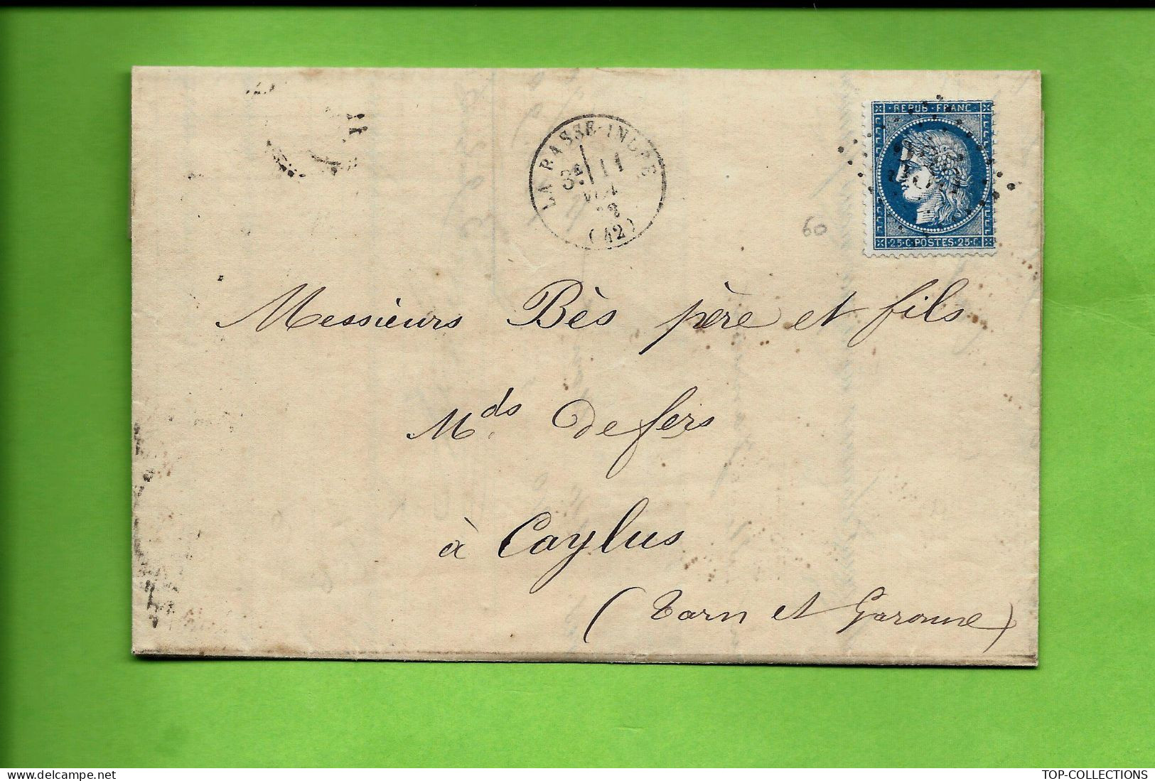 1872  Forges De Basse Indre  AD.n Langlois à Basse Indre Loire Atlantique  Pour Bes à Caylus Tarn & Garonne V.HISTORIQUE - 1800 – 1899