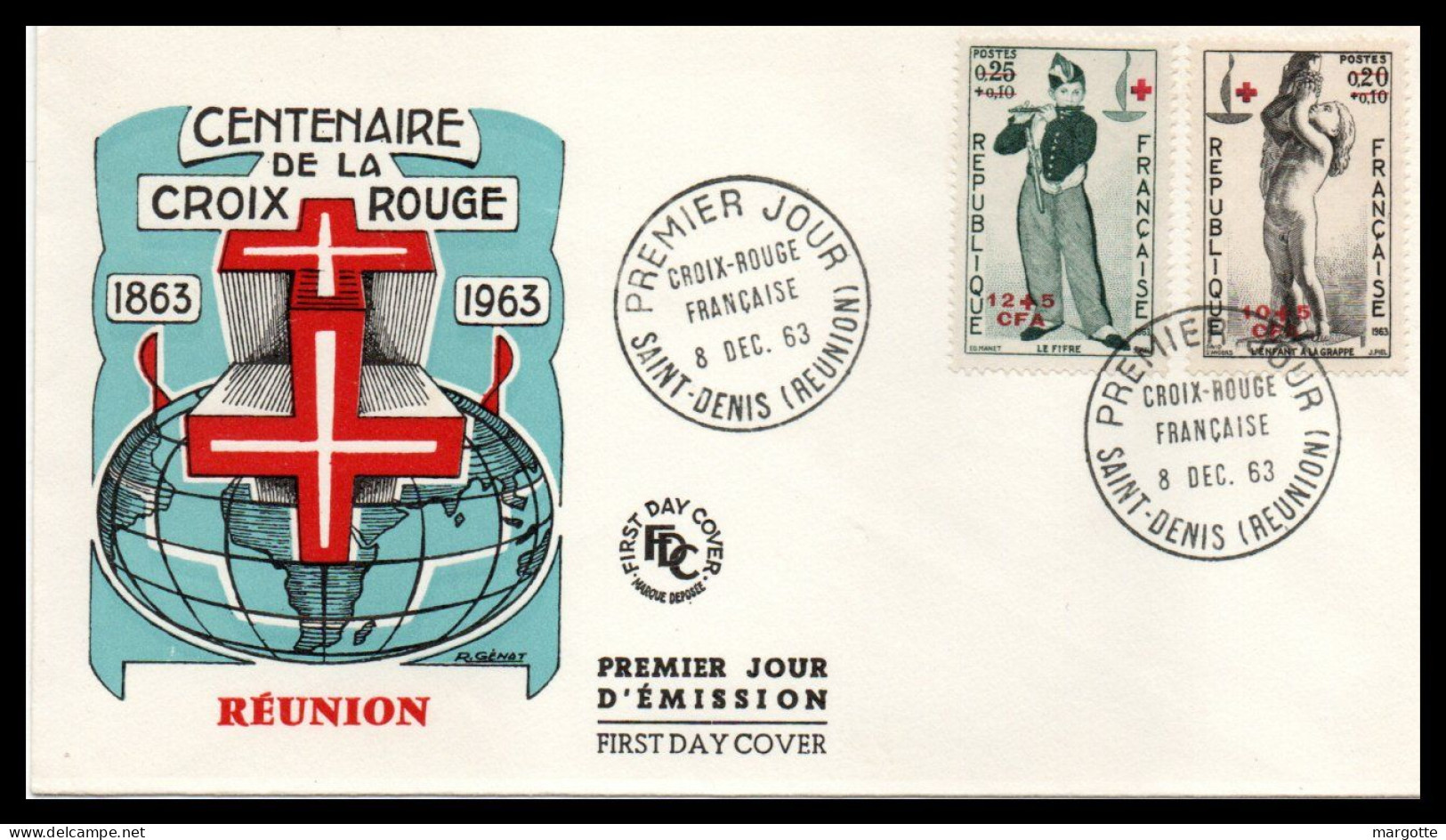 FDC Centenaire De La Croix Rouge 1963  Réunion - Other & Unclassified