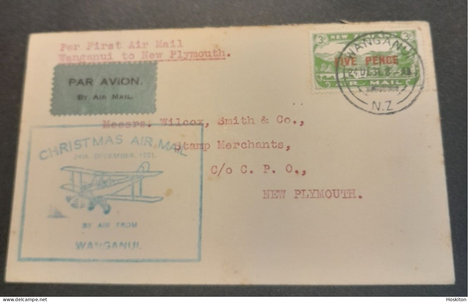 1931-24 Dec Special Christmas Survey  Flights  Cat 63k Wanganui-New Plymouth - Storia Postale