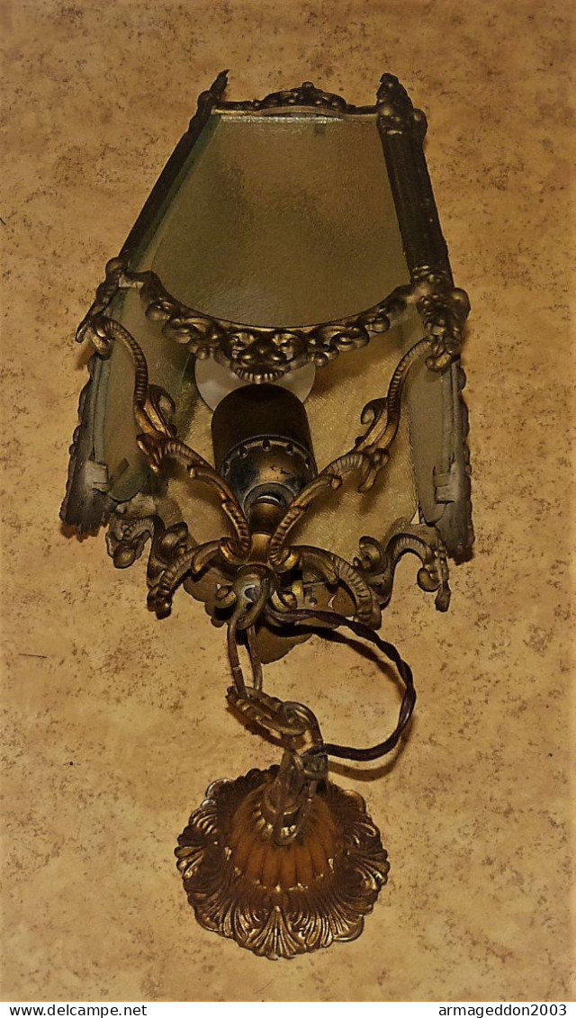 ANCIENNE SUSPENSION LANTERNE STYLE LOUIS XV BRONZE 4 VERRES TBE FONCTIONNE Propr - Lighting & Lampshades