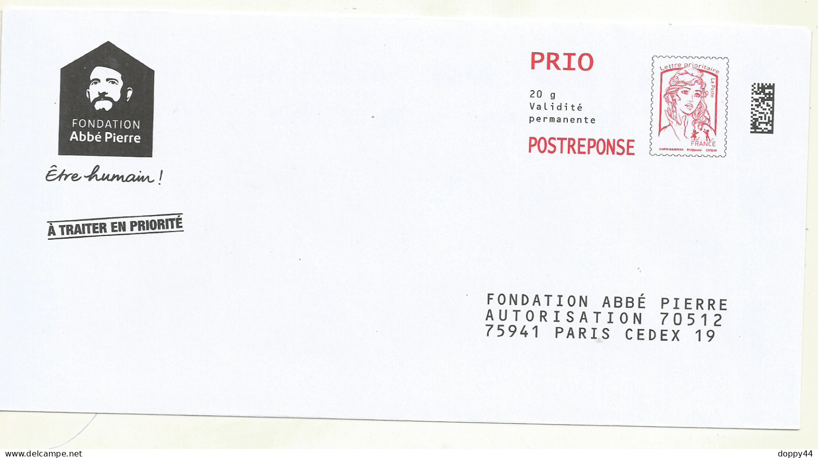 POSTREPONSE PRIO FONDATION ABBE PIERRE  LOT 16P264. - PAP : Antwoord /Ciappa-Kavena