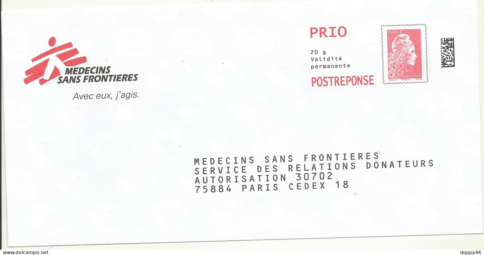 POSTREPONSE PRIO MEDECINS SANS FRONTIERES LOT 193149. - Prêts-à-poster:Answer/Marianne L'Engagée