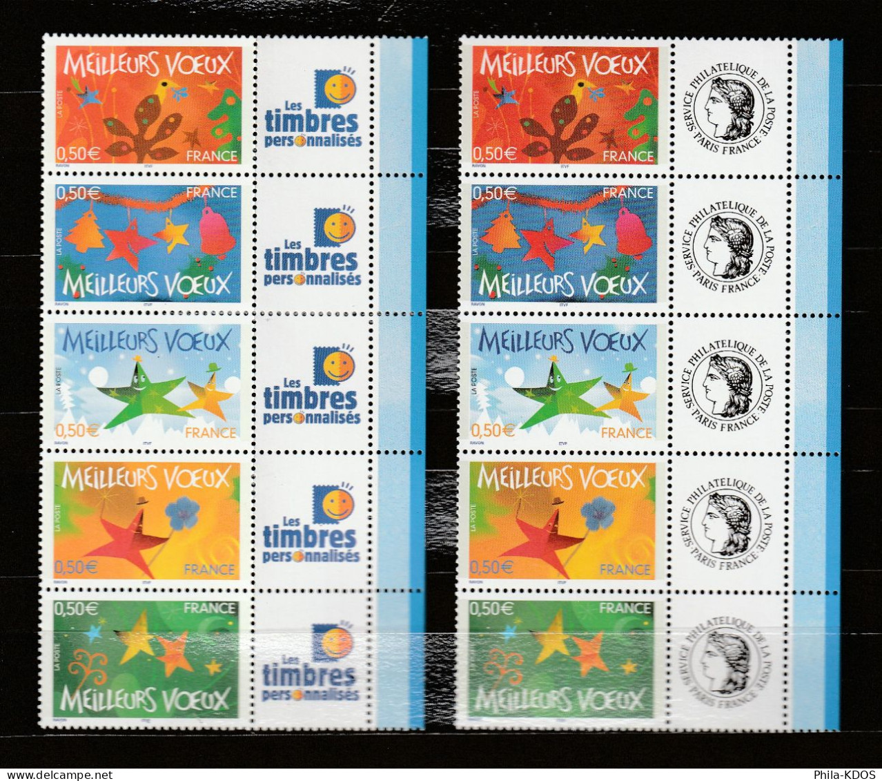 " LOT DE 2 BLOCS DE 5 TIMBRES PERSONNALISES MEILLEURS VOEUX / CERES " Neufs ** MNH. A SAISIR ! - Unused Stamps