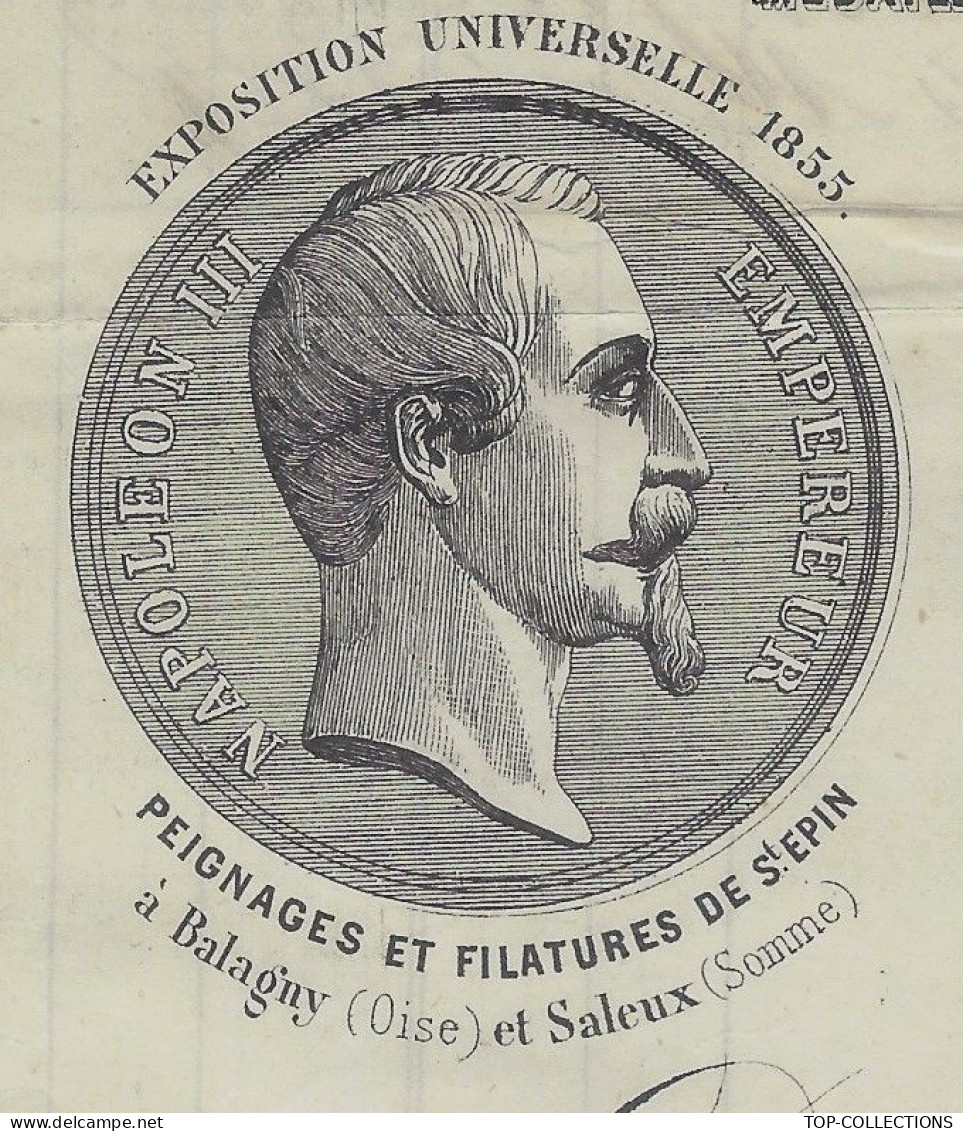 1864 ENTETE Poiret Frères & Neveu Laines Cotons « Au Bon Pasteur » Paris St Epin (Nord) Baligny (Oise) Et Saleux (Somme) - 1800 – 1899