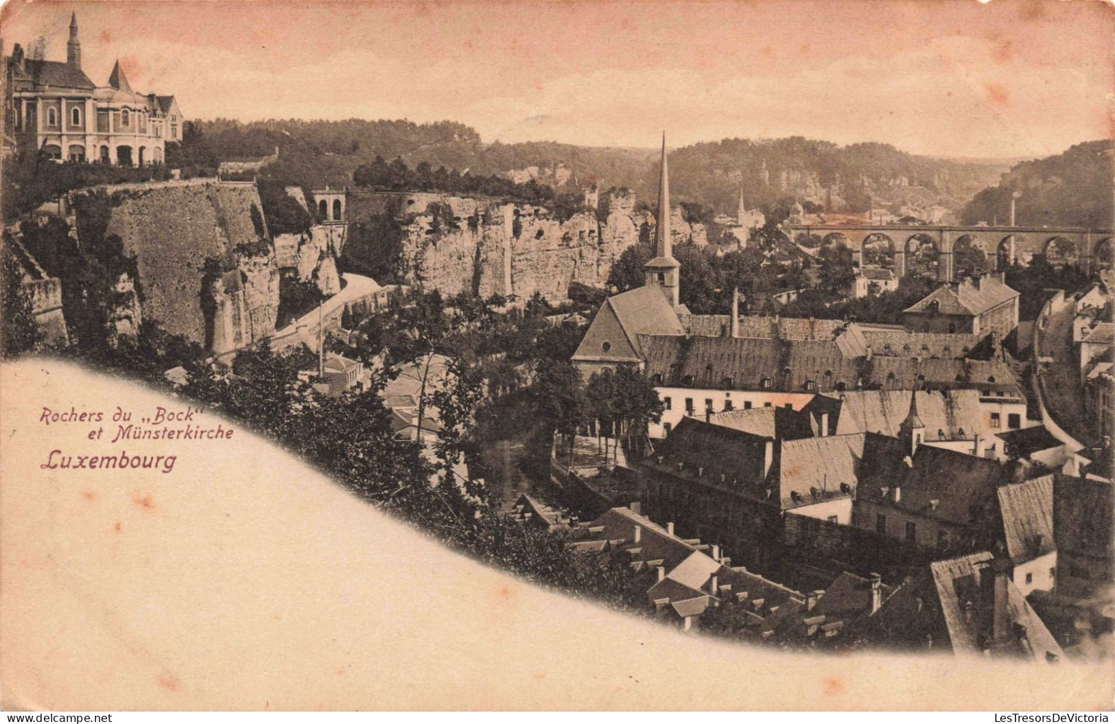 LUXEMBOURG  - Rochers Du Bock - Münsterkirche - Carte Postale Ancienne - Luxemburg - Stadt