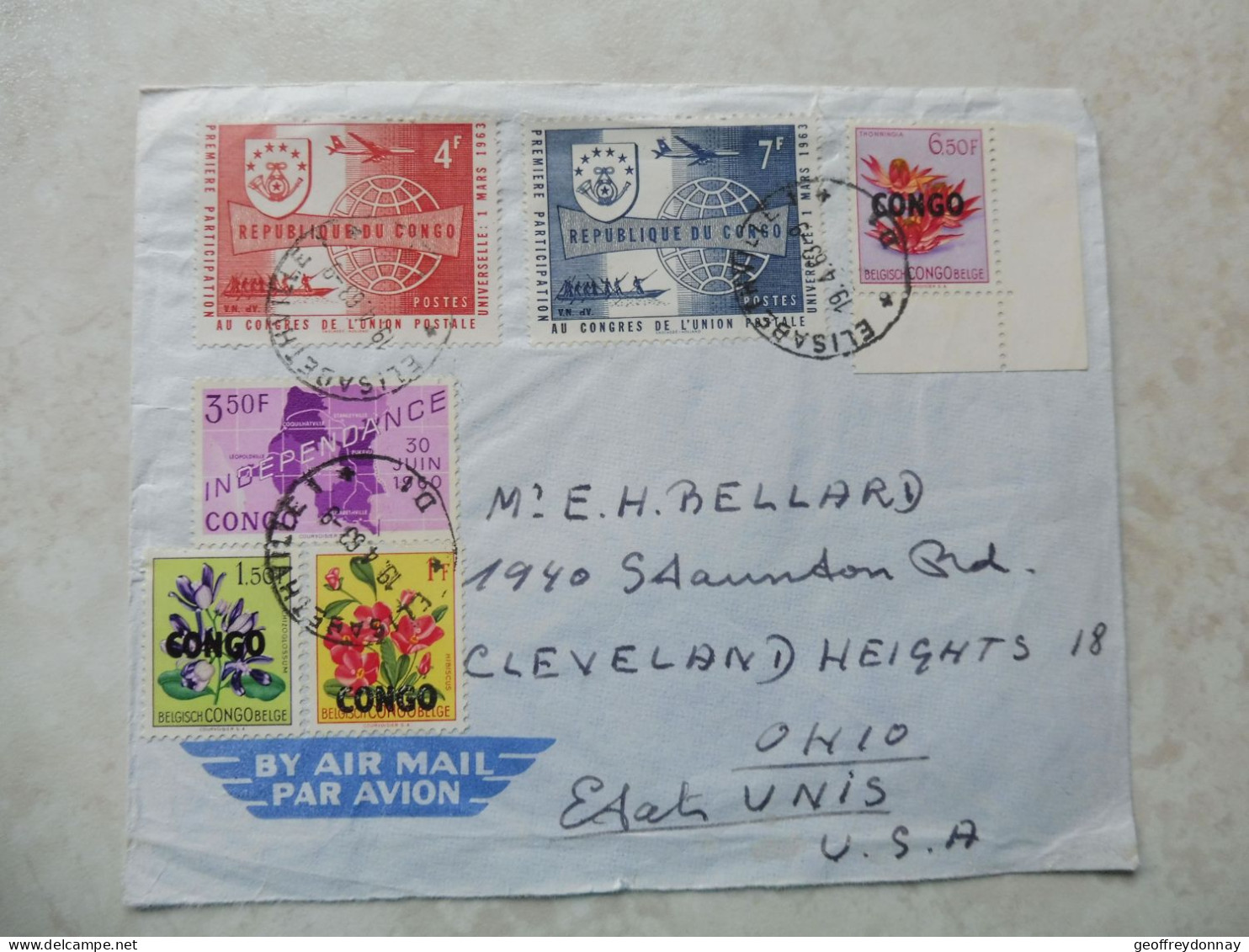 Brief Lettre Congo 1963 Oblitération Elisabethville  Pour Les Usa  Perfect Parfait - Storia Postale
