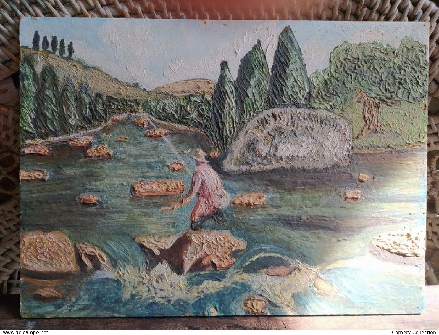 Ancien Tableau Pêche à La Truite XXème - Huiles