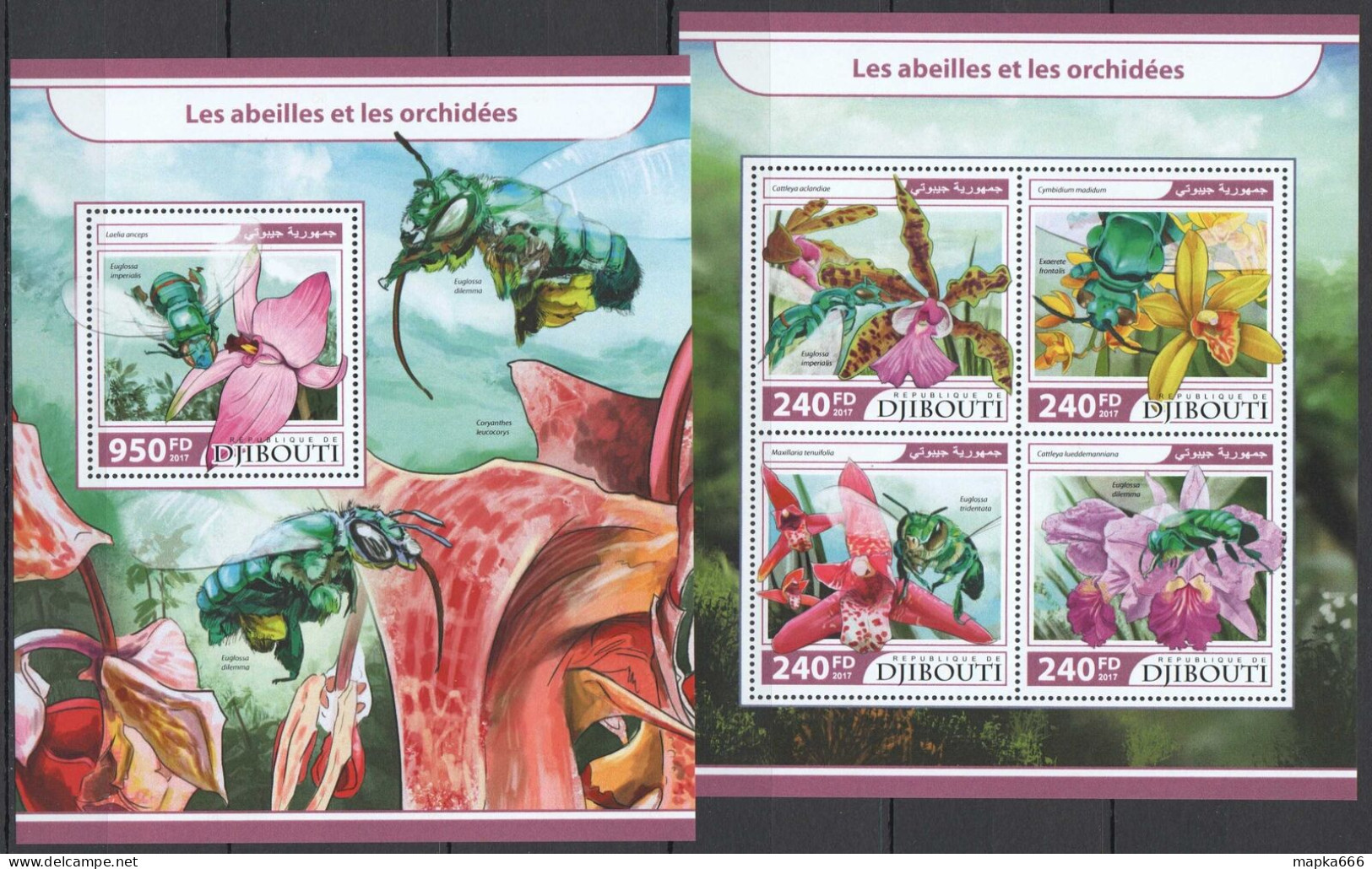 Fd1216 2017 Djibouti Bees & Orchids Flora & Fauna Insects #1687-90+Bl764 Mnh - Abeilles
