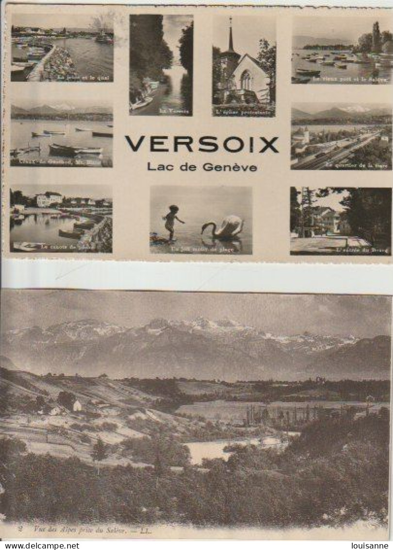 VERSOIX  &  VUE  DES ALPES PRISE  DU  SALÈVE   (GE  )  1CPA & 1 CPSM( 23 / 9 / 54  ) - Versoix