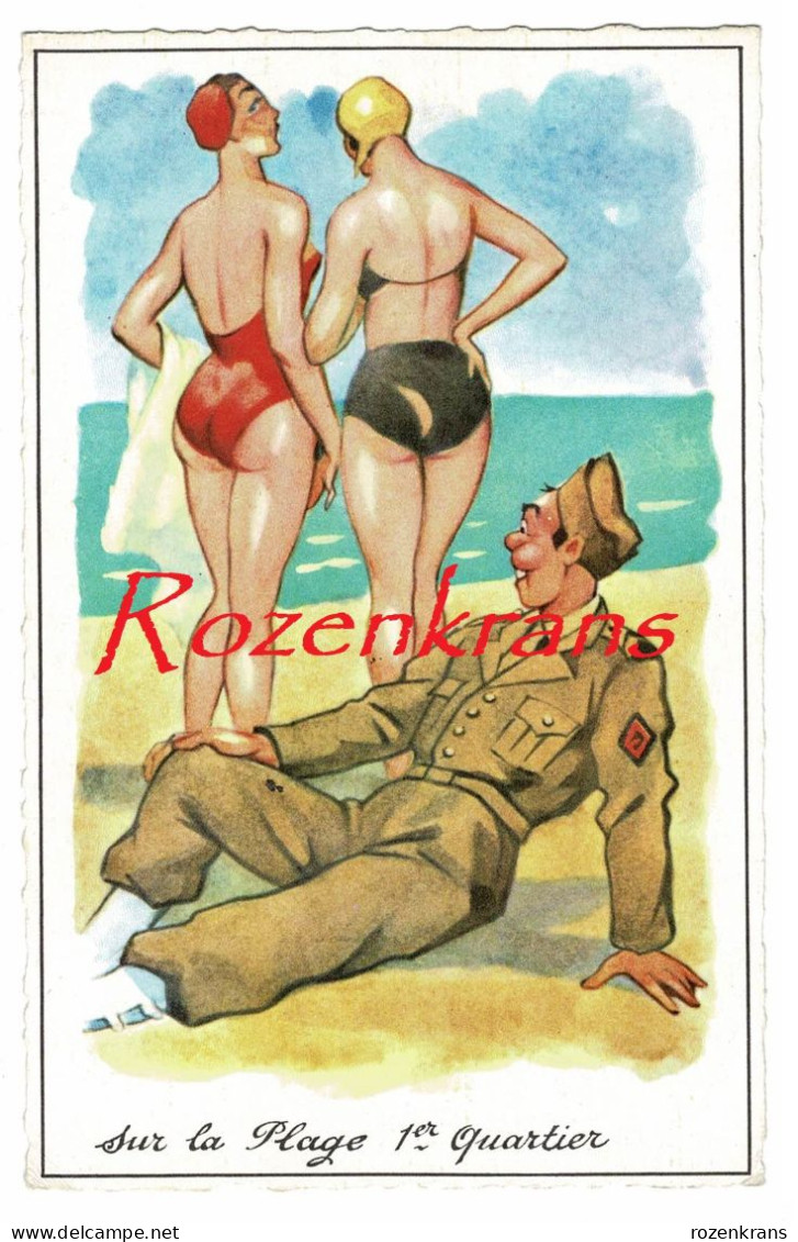 Illustrator Illustrateur Humor Humour CPA Soldat Soldier Pin Up Fille Fesses Buttocks Girl Sexy Lady Demi Nue Nude - Contemporain (à Partir De 1950)