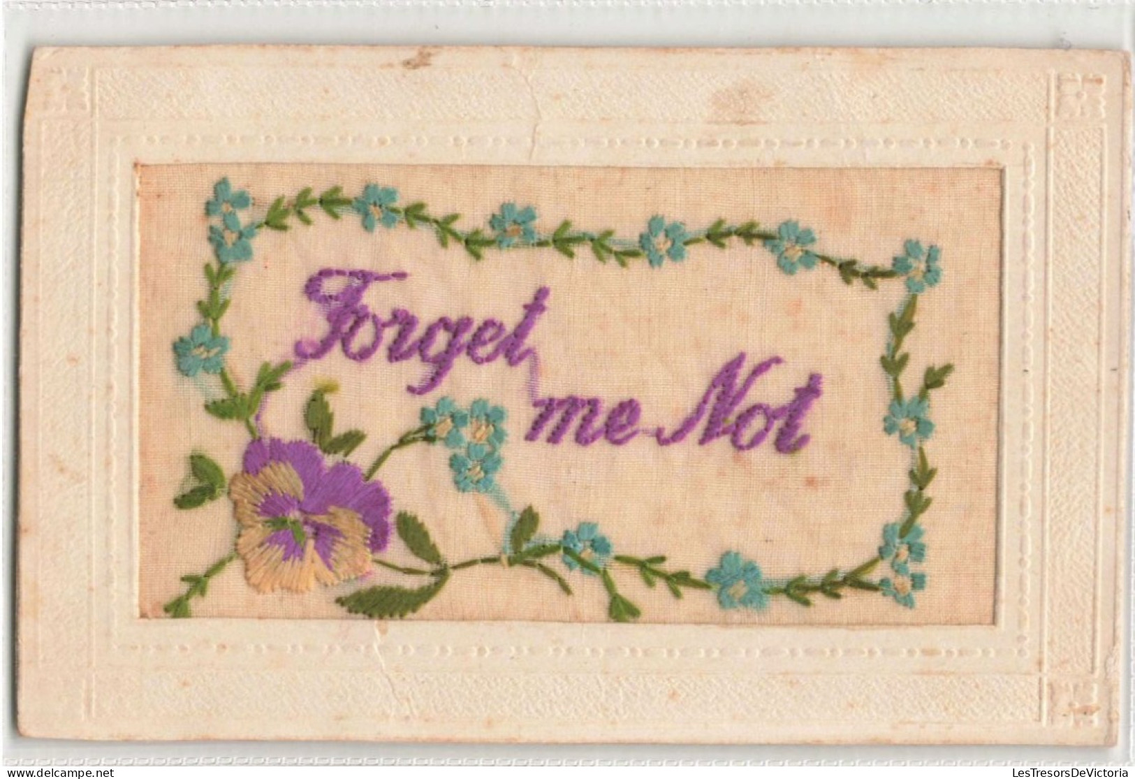 FANTAISIES  - Brodée - Forget Me Not  - Colorisé - Carte Postale Ancienne - Embroidered