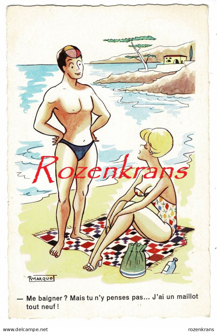 Illustrateur R. Marquo Marquot Humor Humour Pin Up Sexy Girl Fille Decollete Gros Seins Plage Beach Demi Nue Nude CPA - Zeitgenössisch (ab 1950)