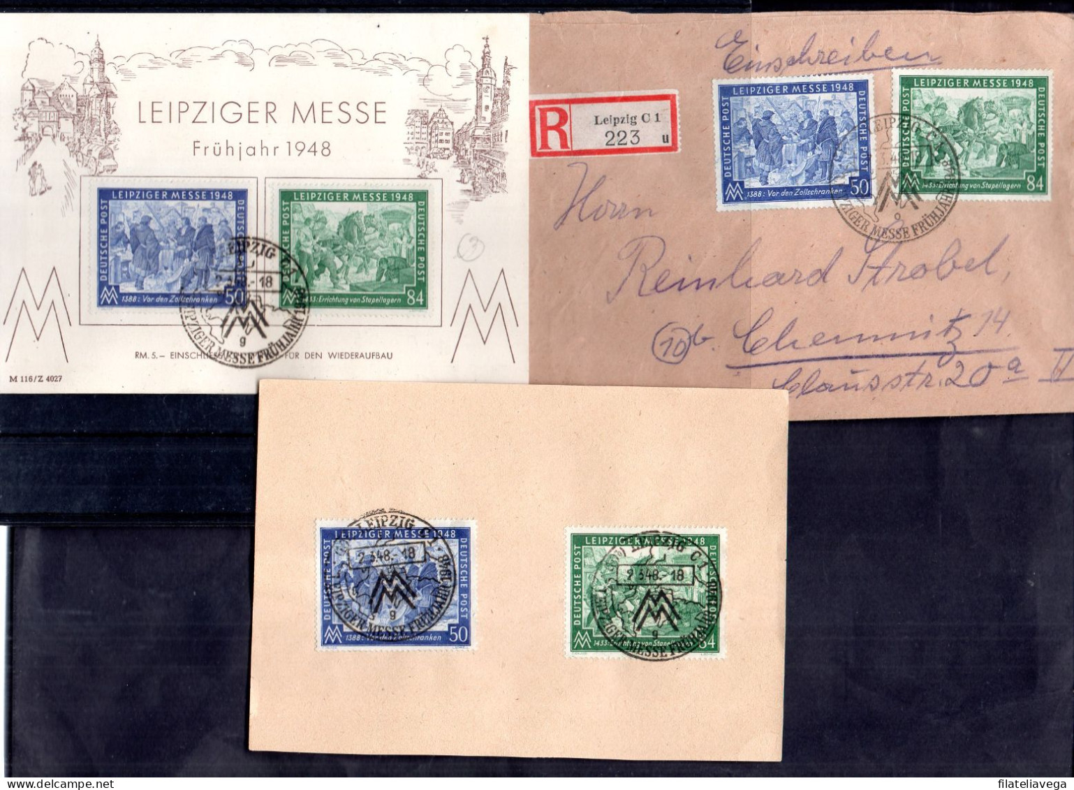 Lote De 5 Tarjetas Postales Y Fragmento De Carta - Nooduitgaven Amerikaanse Zone