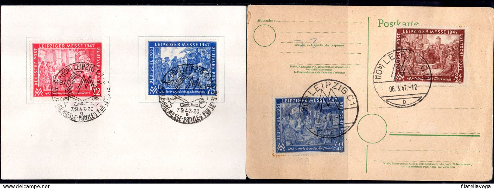 Lote De 5 Tarjetas Postales Y Fragmento De Carta - Nooduitgaven Amerikaanse Zone