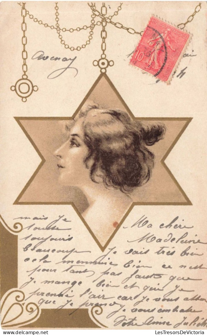 FANTAISIE - Femme Avec Son Portrait Dans Une étoile - Carte Postale Ancienne - Donne