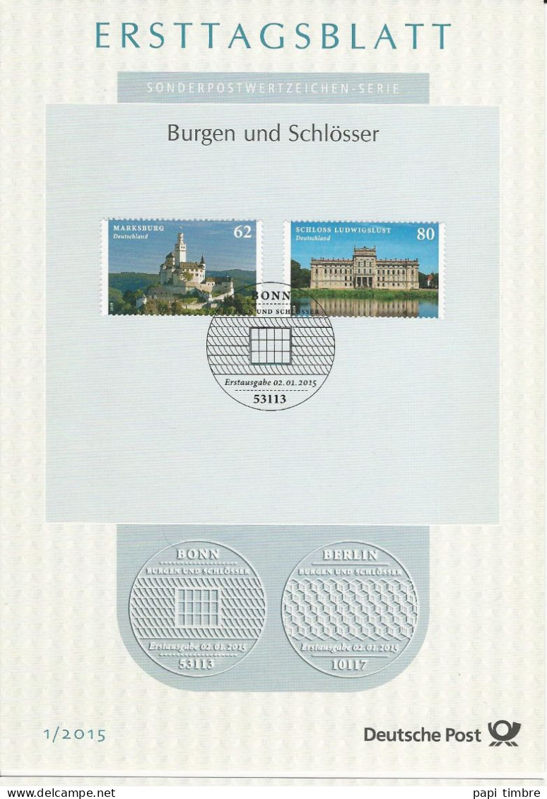 Allemagne - 2015 - Châteaux - N° 2938A Et 2939AA Oblitérés - 2011-…