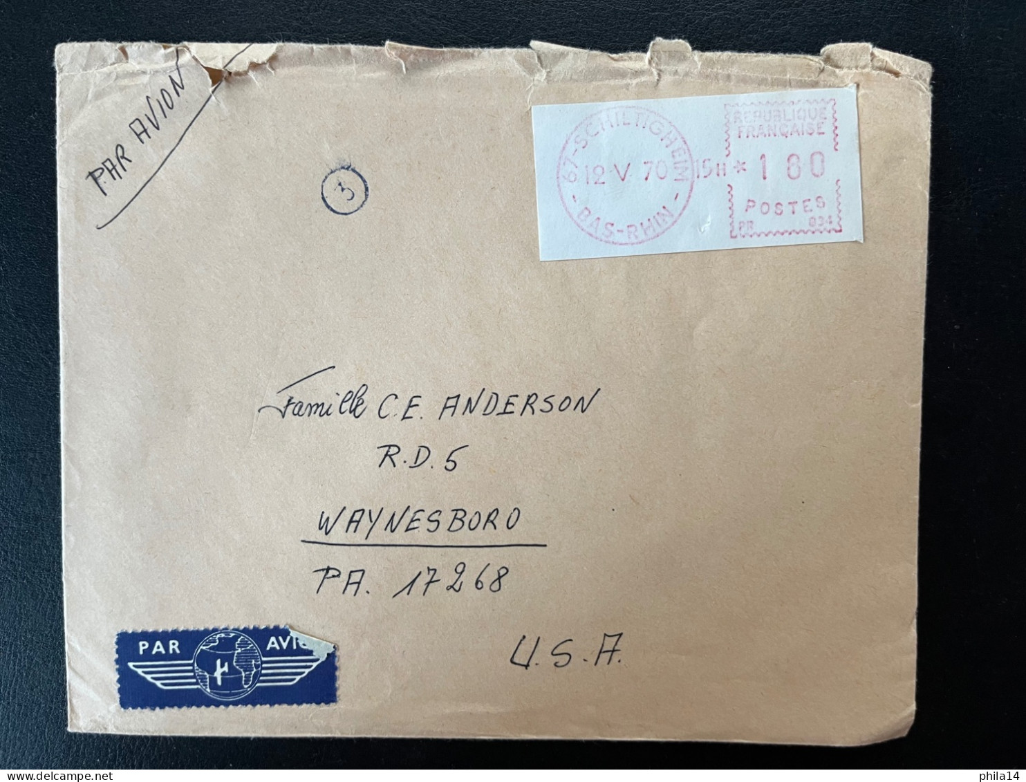 ENVELOPPE LISA / SCHILTIGHEIM 1970 POUR WAYNESBORO USA - 1969 Montgeron – Carta Bianca – Frama/Satas