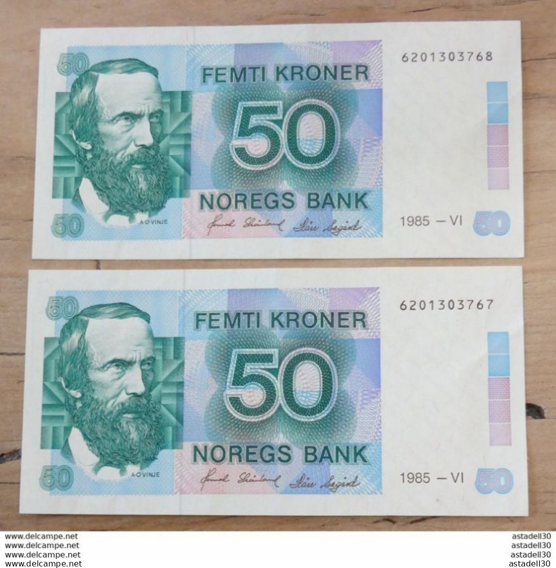 NORVEGE : 2 Billets N° Consécutifs De 50 Kronor 1985, Pratiquement Neufs ........ PHI....Class8 - Norway
