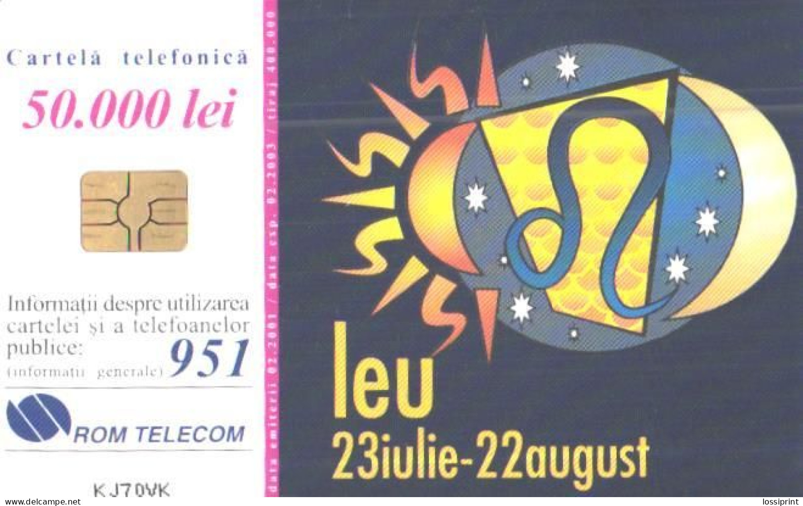 Romania:Used Phonecard, Romtelecom, 50000 Lei, Zodiac, Lion, 2001 - Zodiaque