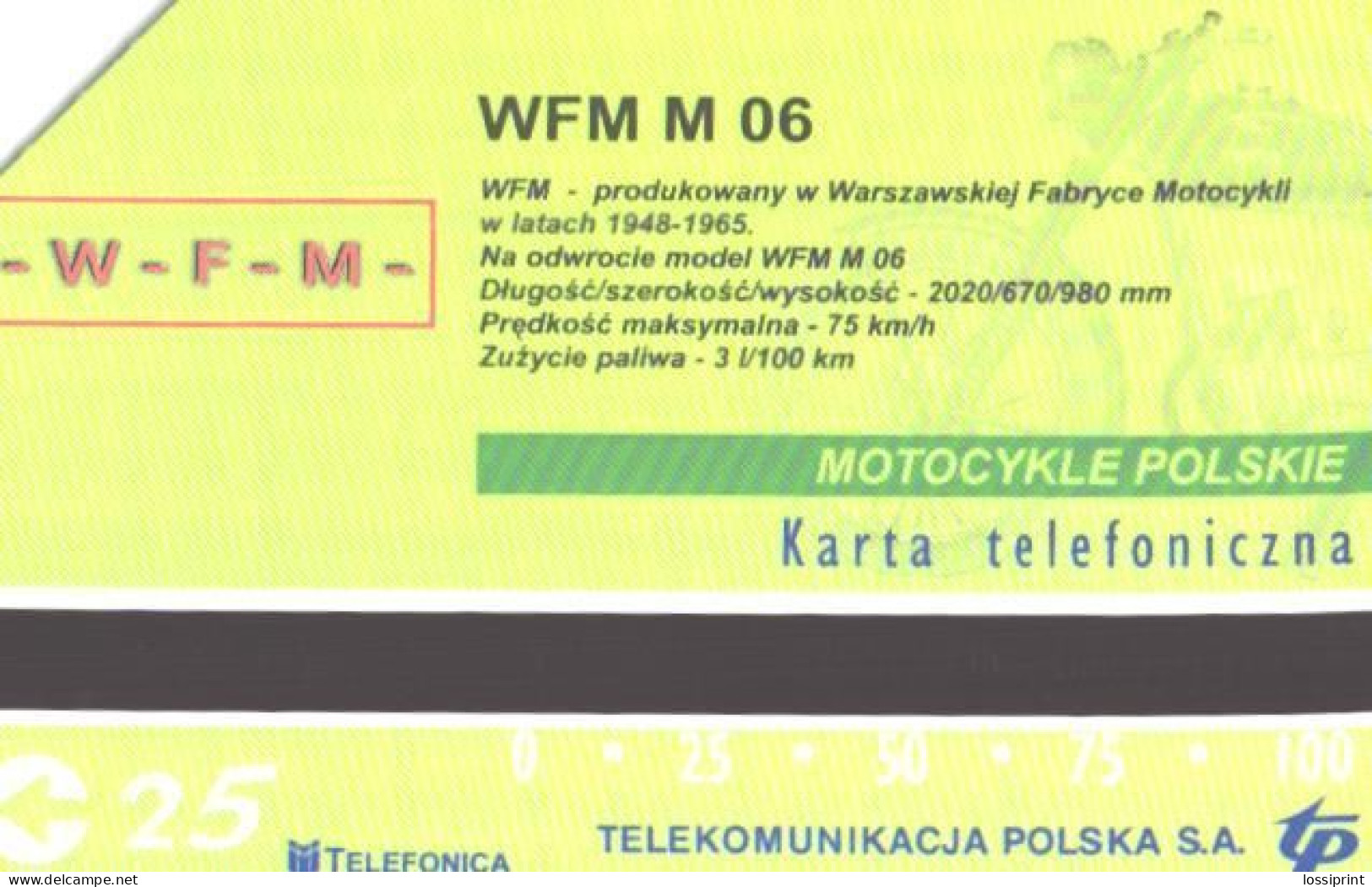 Poland:Used Phonecard, Telekomunikacja Polska S.A., 25 Units, Motorbike WGM M 06 - Moto