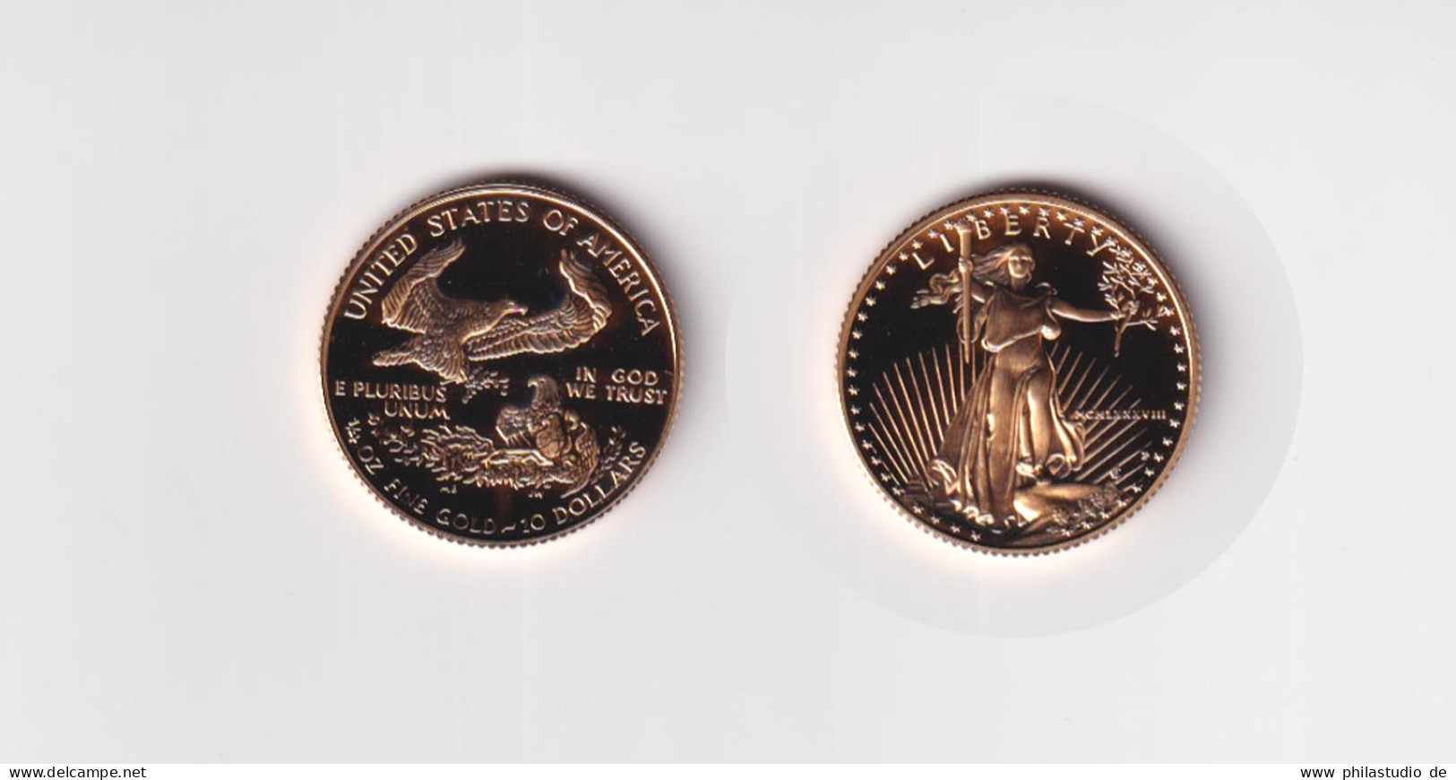 Goldmünze USA 1/4 Unze American Eagle 10 Dollar 1988 Polierte Platte Erstausgabe - Otros – América