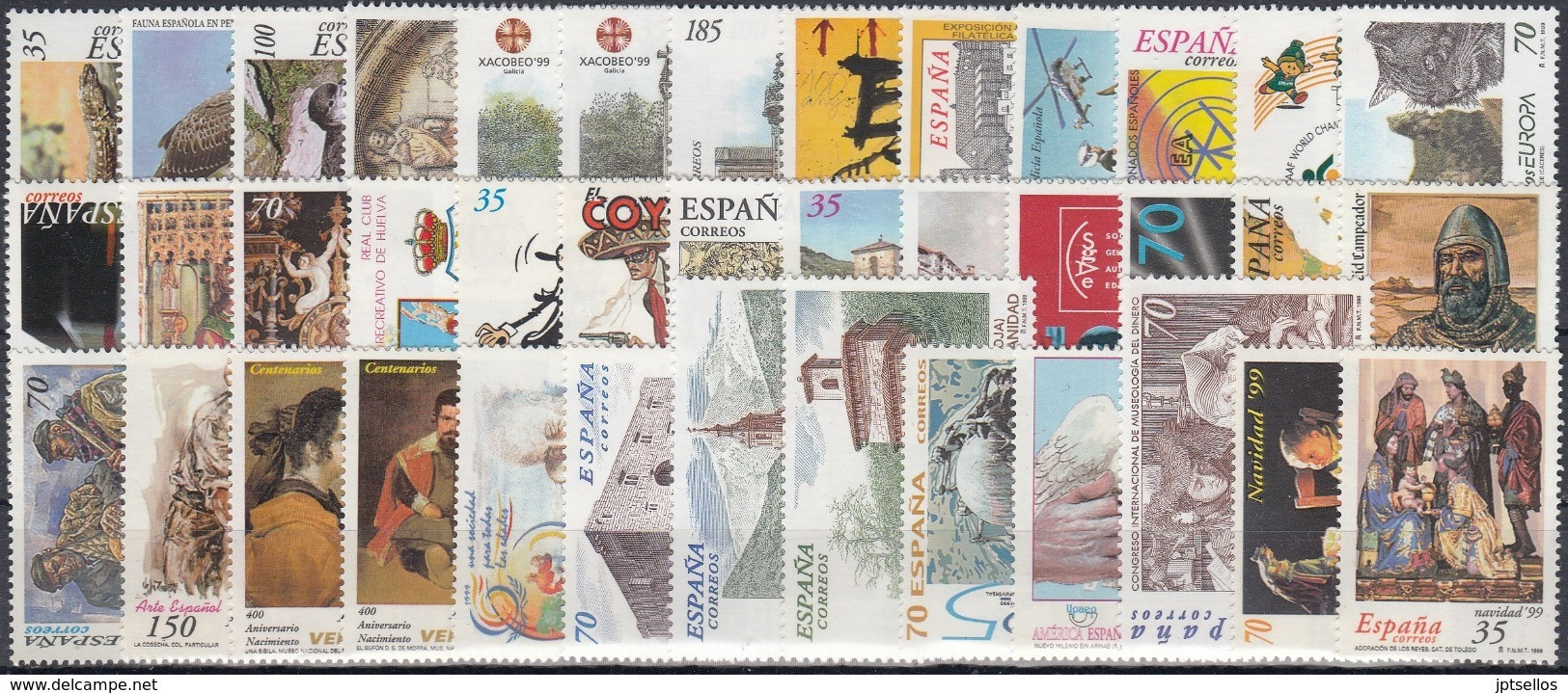 ESPAÑA 1999 Nº 3614/3686 AÑO COMPLETO NUEVO, MNH ** 39 SELLOS,2HB,2MINI PLIEGOS - Volledige Jaargang