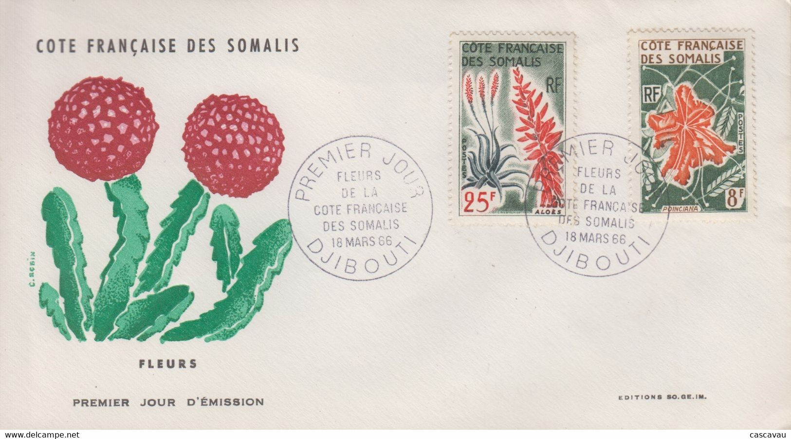 Enveloppe  FDC  1er  Jour   COTE  FRANCAISE  DES  SOMALIS   Fleurs   1966 - Sonstige & Ohne Zuordnung