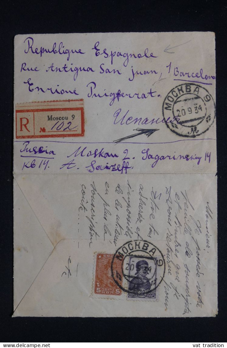 U.R.S.S. - Enveloppe En Recommandé De Moscou Pour L'Espagne En 1934  - L 147123 - Cartas & Documentos