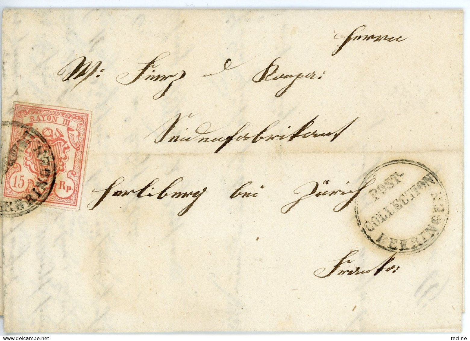 Rayon III Grosse Wertz., Post-Collection-Beringen Nach Züri - 1843-1852 Federal & Cantonal Stamps