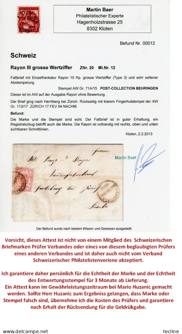 Rayon III Grosse Wertz., Post-Collection-Beringen Nach Züri - 1843-1852 Federale & Kantonnale Postzegels