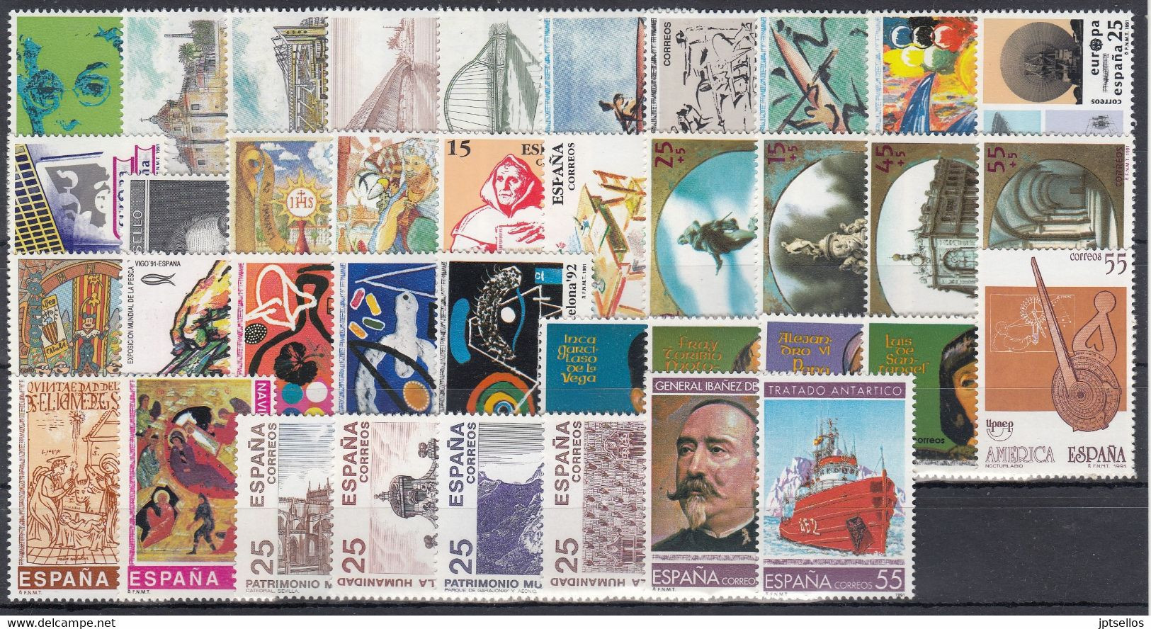 ESPAÑA 1991 Nº 3099/3151 AÑO COMPLETO NUEVO. MNH **,44 SELLOS,3 HB,1 CARNET - Años Completos